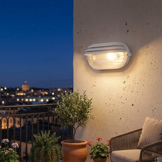 Applique per esterno balcone bianca ovale design industrial ip54