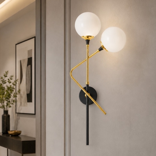 Applique da parete sfera vetro stilnovo galassia oro 2 luci