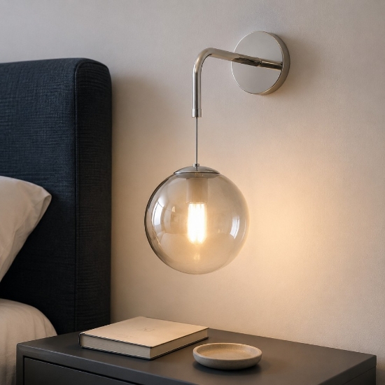 Lampada da letto applique toplight per comodino cromo vetro bronzo