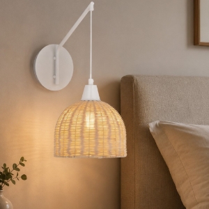 Applique da comodino bianco in rattan naturale per camera da letto