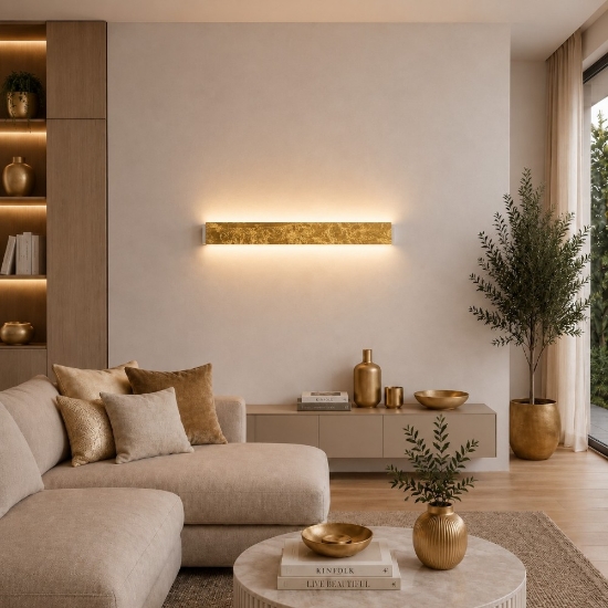 Applique led foglia oro 30w cct 3000k 4000k rettangolare moderna per soggiorno