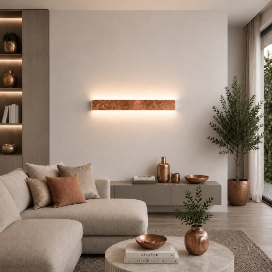 Applique led foglia rame 30w cct 3000k 4000k rettangolare per salone