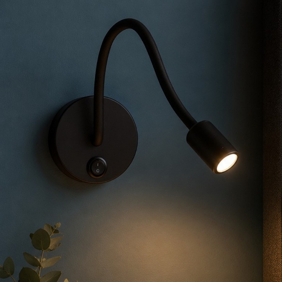 Applique da comodino testata camera da letto led 3000k 3w orientabile nero