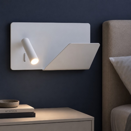 Applique destro bianco da comodino mensola presa usb led 3w 3000k