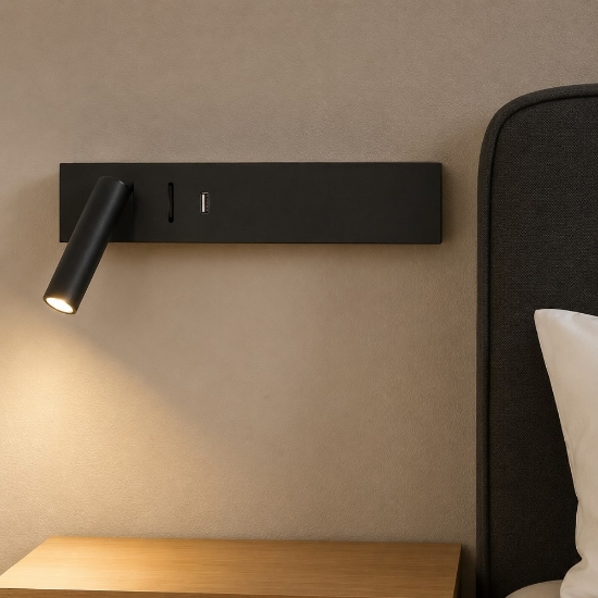 Applique destro nero per comodino camera da letto led 8w 3000k