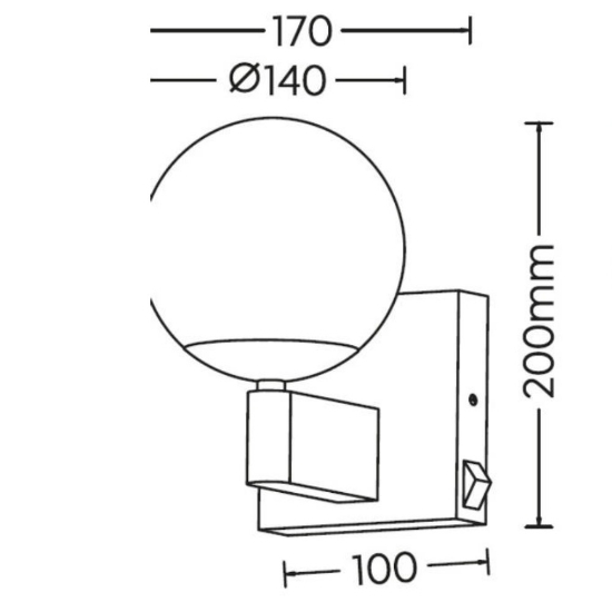 Applique da bagno nera sfera vetro bianco