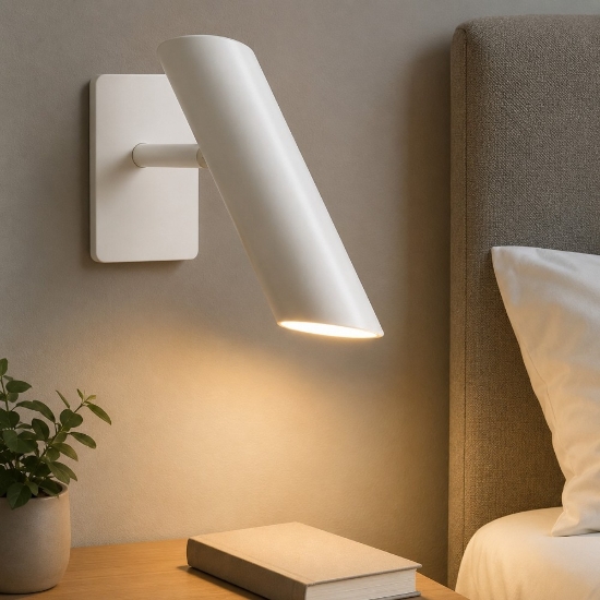 Applique bianca orientabile per comodino testata camera da letto moderna