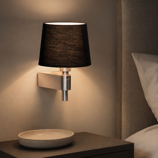 Applique per camera da letto hotel paralume nero con interruttore