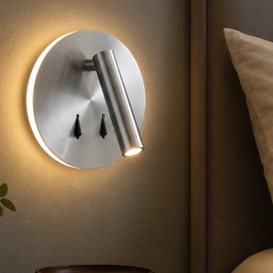 Lampada da parete grigio nickel 2 luci per comodini camera da letto led 9w 3000k