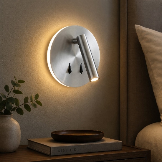Lampada da parete grigio nickel 2 luci per comodini camera da letto led 9w 3000k
