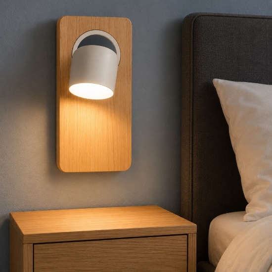 Beebo w rovere applique da comodino in legno led 5w 3000k con interruttore
