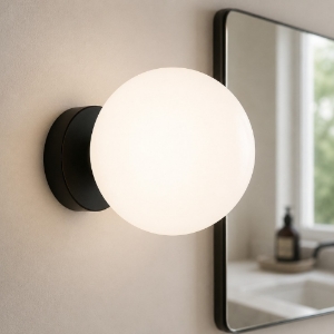Perenz maga applique nera per bagno sfera vetro bianco