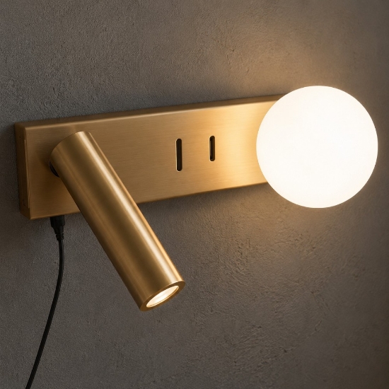 Applique oro per comodini con presa usb frog perenz illuminazione led 9w 3000k