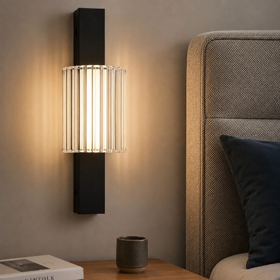 Applique nero in vetro da comodino per camera da letto led 9w 3000k