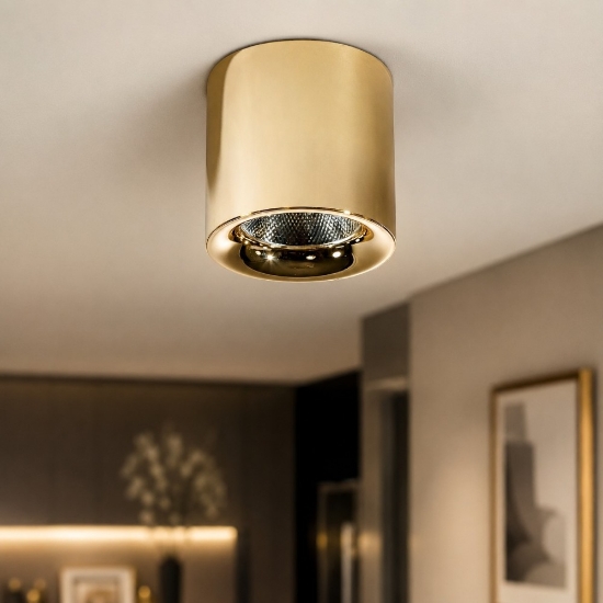 Faretto led 10w 3000k da soffitto cilindro oro lucido
