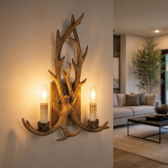 Chalet ap2 ideal lux applique da parete corna di cervo per casa di montagna due luci