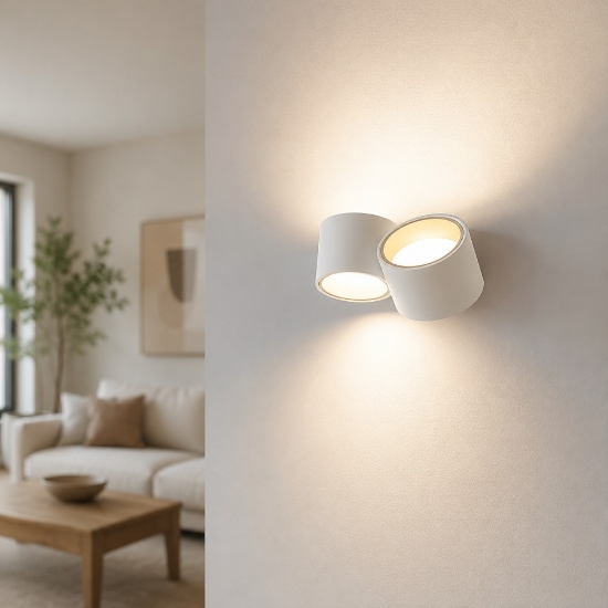 Applique due luci in gesso bianco dettagli ottone nasso sforzin