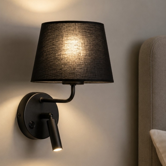 Applique nero con interruttore doppia luce per comodino camera da letto