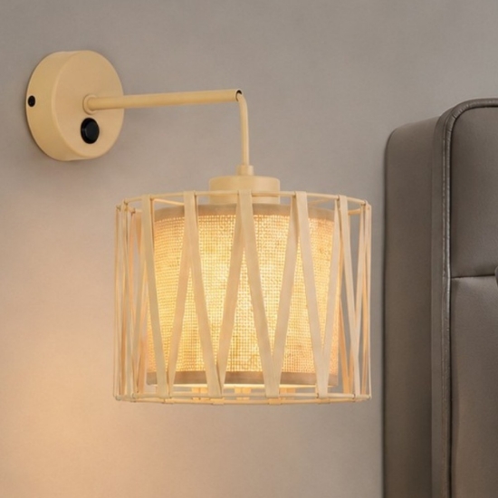 Applique da comodino con interruttore in tessuto sabbia per camera da letto