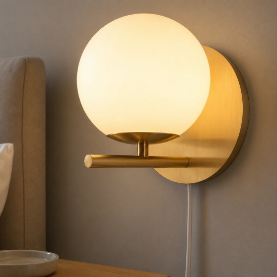 Applique oro boccia vetro da comodino con interruttore e spina
