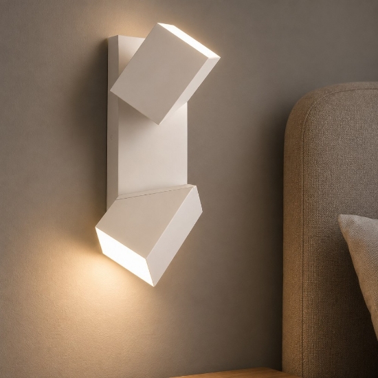 Applique per comodino camera da letto bianca due luci orientabili led 3.8w 3000k