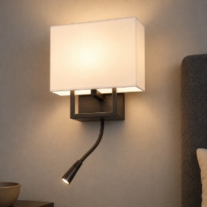 Applique da comodino marrone per camera da letto doppia luce con interruttore