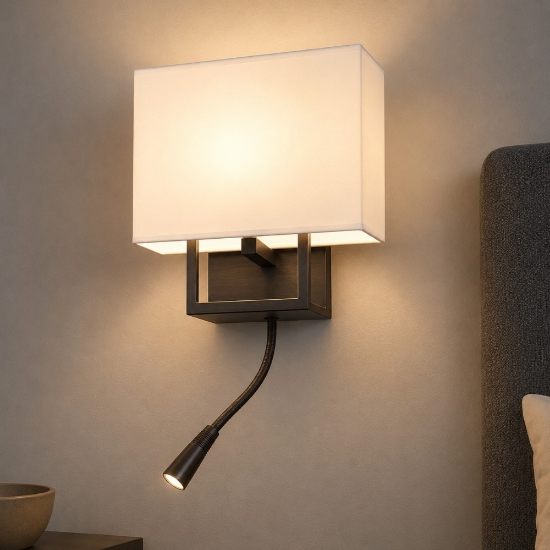 Applique da comodino marrone per camera da letto doppia luce con interruttore