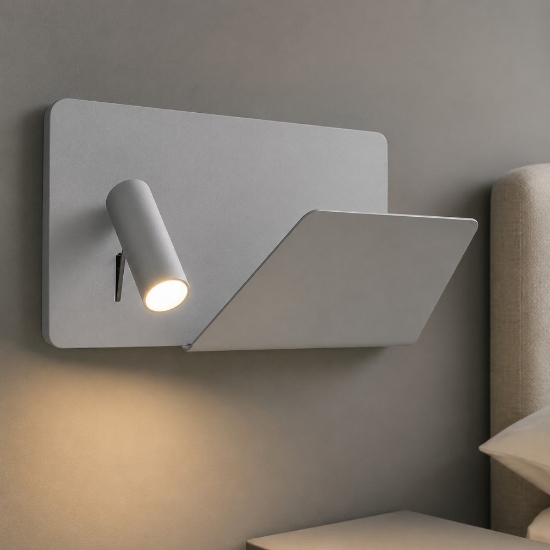 Applique per comodino camera da letto moderna grigio presa usb destra led 3w 3000k