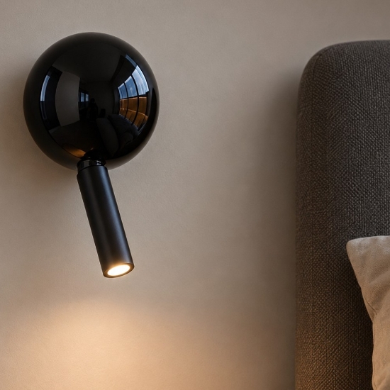 Applique comodino per camera da letto nero orientabile moderna led 3w 3000k