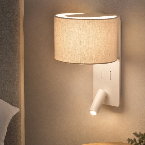 Applique da parete per comodino camera da letto bianco doppia luce led 3w 3000k
