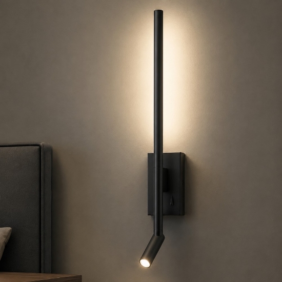 Lampada nera da comodino a parete per camera da letto con luce lettura led 9w 3000k