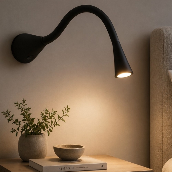 Applique led 2w 3000k orientabile nero con interruttore linea light snake w1