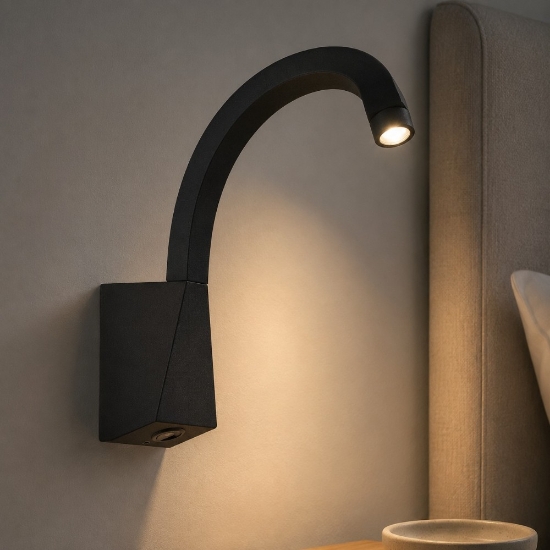 Applique linea light snake w3 led 2w 3000k nero con interruttore