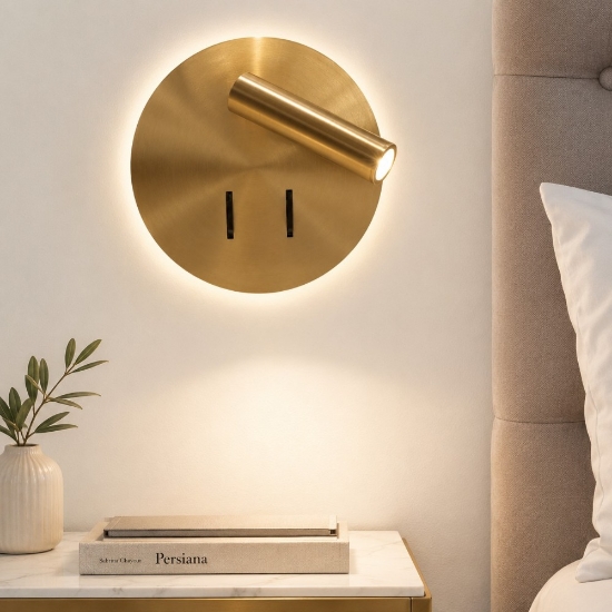 Applique da comodino oro tondo per camera da letto