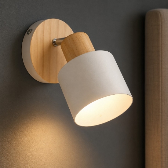Applique per camera da letto grigia di legno orientabile