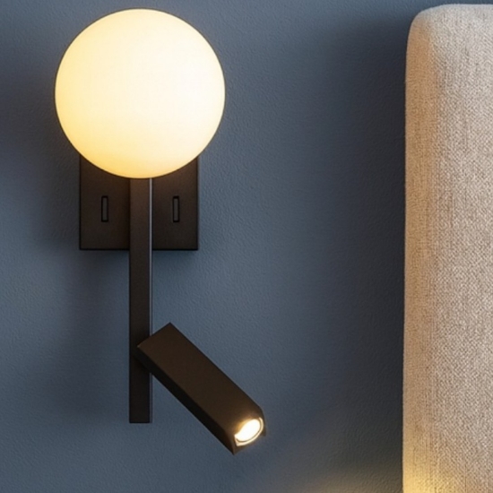 Applique da comodino orientabile nero per camera da letto moderna