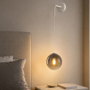 Applique a sospensione pendente da letto bianca vetro fume