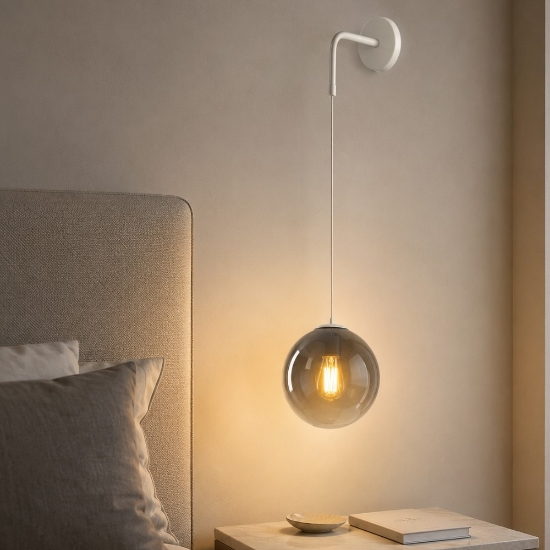 Applique a sospensione pendente da letto bianca vetro fume