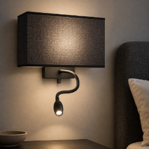 Ideal lux hotel ap2 applique nero per comodino paralume