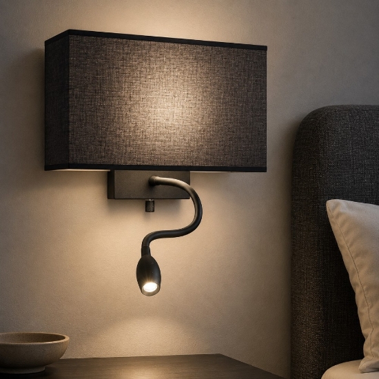 Ideal lux hotel ap2 applique nero per comodino paralume