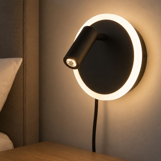 Applique da comodino per camera da letto con cavo spina luce orientabile led 5w 3000k