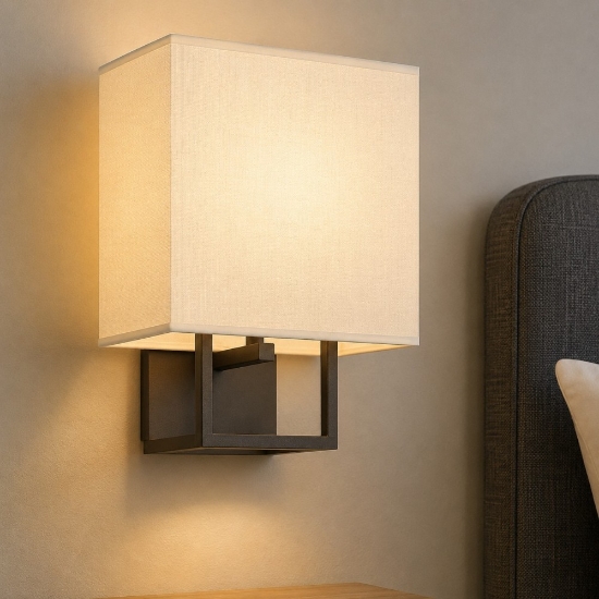 Applique marrone per comodini con  interruttore paralume rettangolare