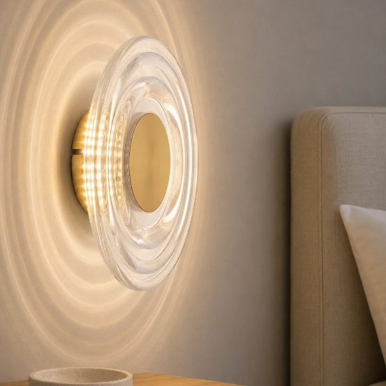 Applique oro disco design per comodino camera da letto led 5w 3000k