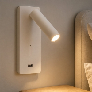 Applique orientabile bianco presa usb per comodini camera da letto led 3w 3000k