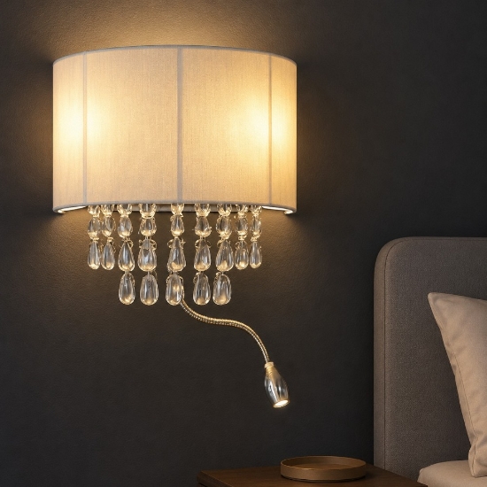 Opera ap3 applique comodino camera da letto paralume cristalli luce ideal lux