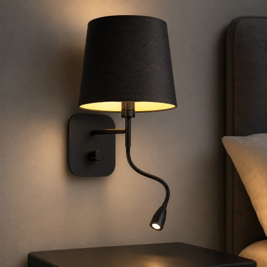 Nordik ap2 applique nera per camera da letto ideal lux