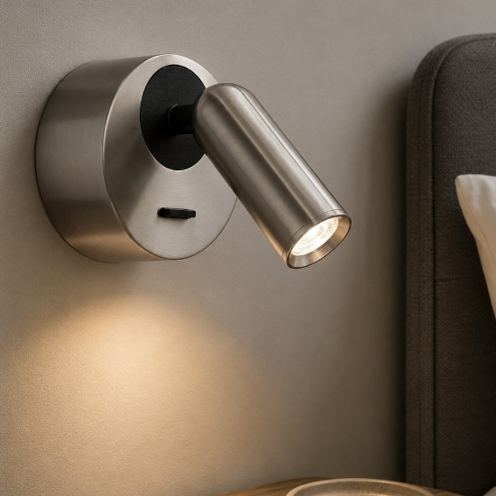 Bean ap round applique camera da letto ideal lux led 3w 3000k orientabile nickel