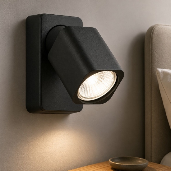 Ideal lux rudy ap1 square applique per camera da letto nera orientabile gu10 led