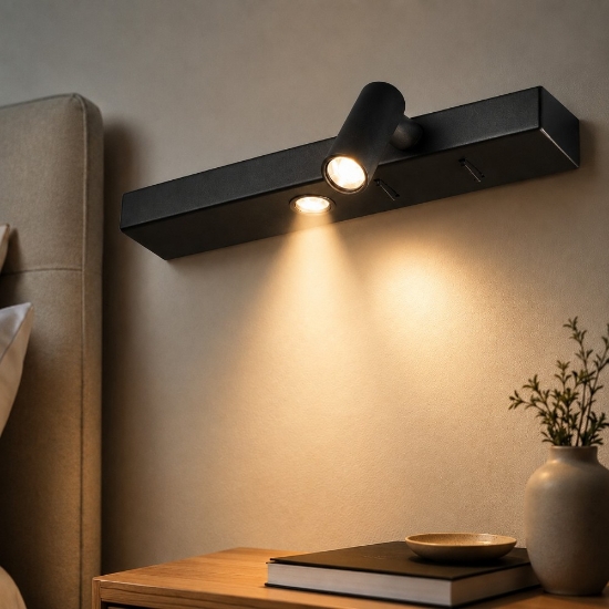Bonne nuit-2 ap ideal lux applique camera da letto nera orientabile led 6.5w 3000k