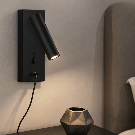 Applique luce orientabile per camera da letto nero led 3w 3000k